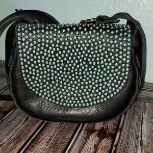 Unbranded Leather purse Turqoise embelleshment Black Boho